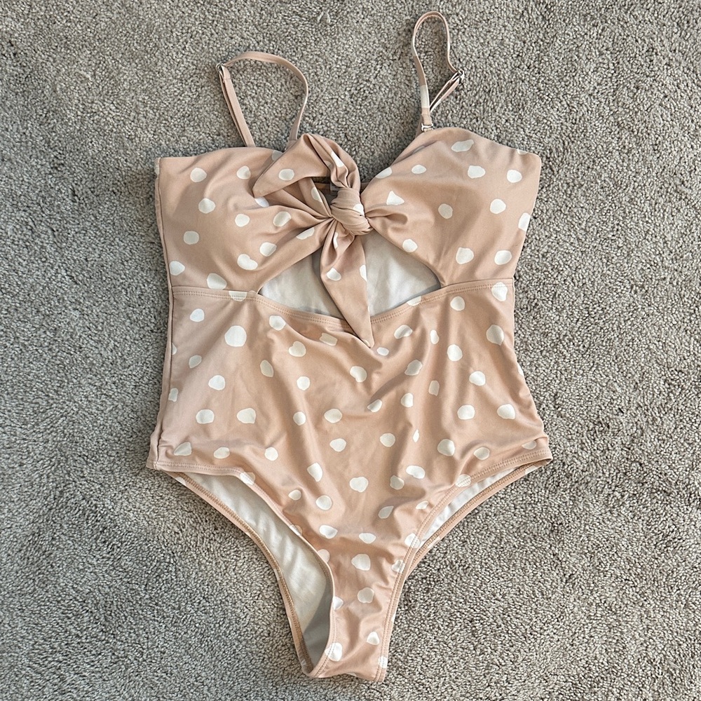 Amazon Tan and White Polka Dot One Piece Swimsuit